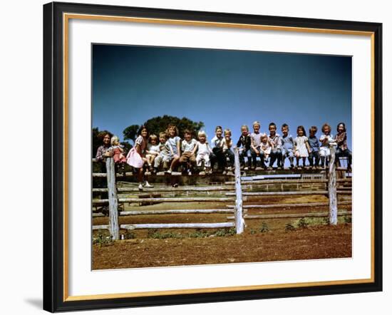 Children of Rancher Tom Hall Lined up on Fence-Loomis Dean-Framed Photographic Print