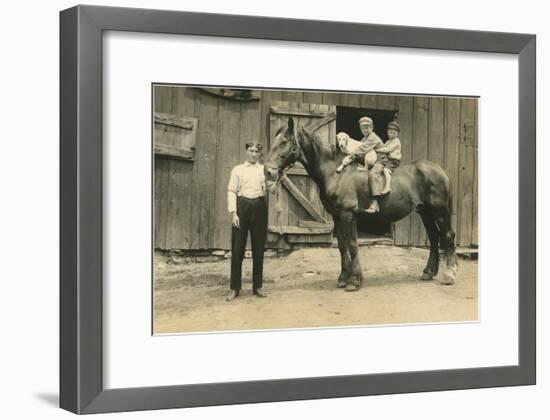Children on Back of Draft Horse-null-Framed Art Print