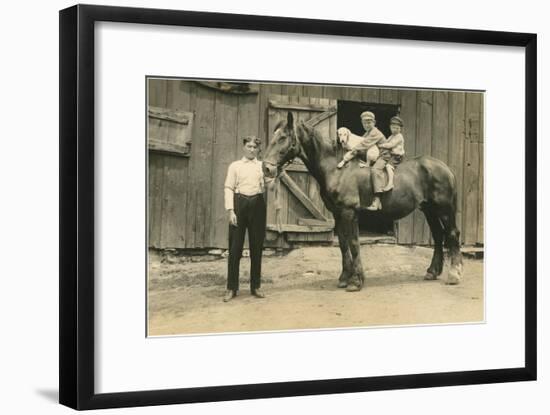 Children on Back of Draft Horse-null-Framed Art Print