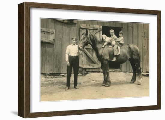 Children on Back of Draft Horse-null-Framed Art Print