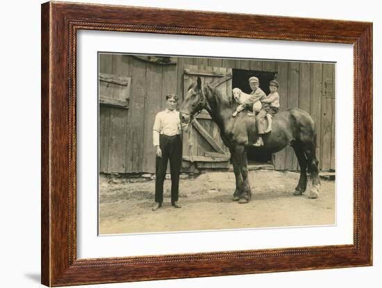 Children on Back of Draft Horse-null-Framed Art Print