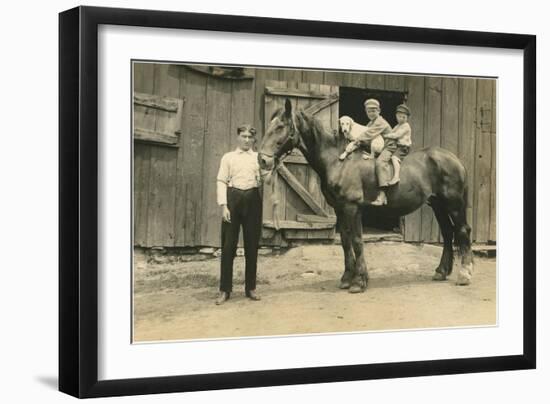 Children on Back of Draft Horse-null-Framed Art Print