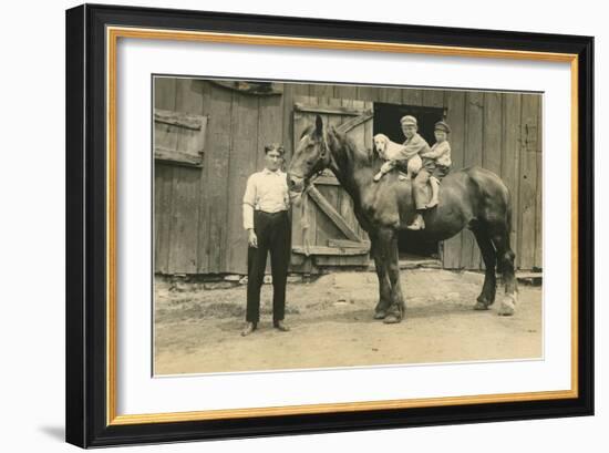 Children on Back of Draft Horse-null-Framed Art Print