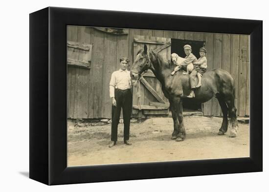 Children on Back of Draft Horse-null-Framed Stretched Canvas