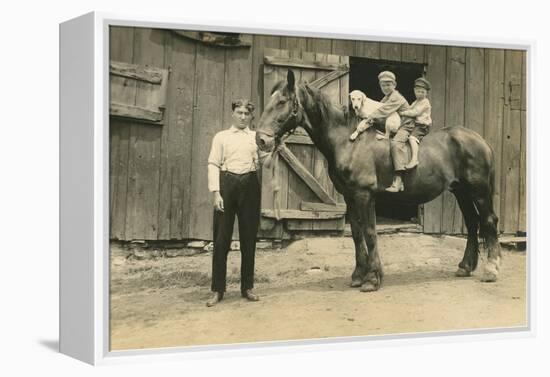 Children on Back of Draft Horse-null-Framed Stretched Canvas