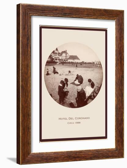 Children on Beach, Hotel del Coronado, San Diego, California-null-Framed Art Print