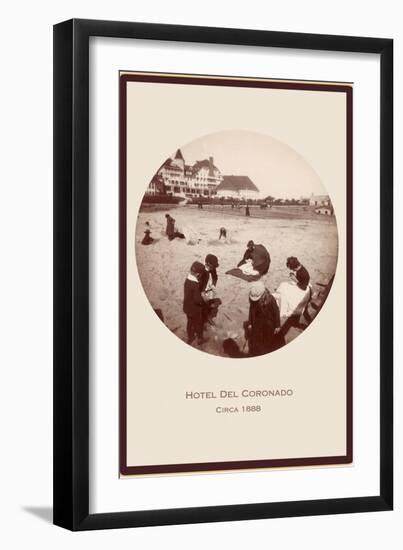 Children on Beach, Hotel del Coronado, San Diego, California-null-Framed Art Print