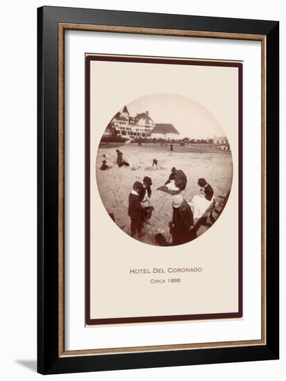 Children on Beach, Hotel del Coronado, San Diego, California-null-Framed Art Print
