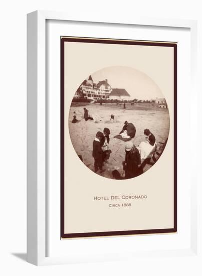 Children on Beach, Hotel del Coronado, San Diego, California-null-Framed Art Print