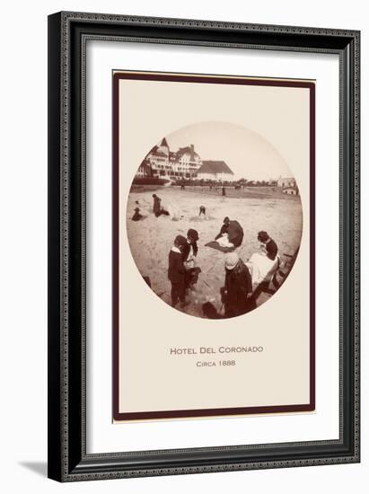 Children on Beach, Hotel del Coronado, San Diego, California-null-Framed Art Print