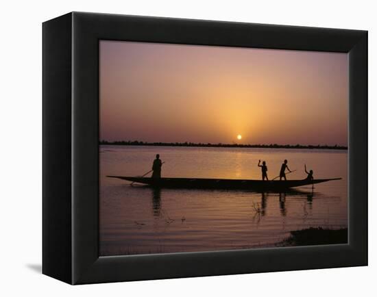 Children on Local Pirogue or Canoe on the Bani River at Sunset at Sofara, Mali, Africa-Pate Jenny-Framed Premier Image Canvas