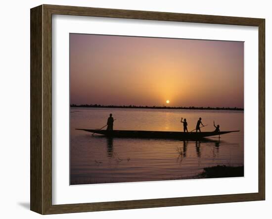 Children on Local Pirogue or Canoe on the Bani River at Sunset at Sofara, Mali, Africa-Pate Jenny-Framed Photographic Print