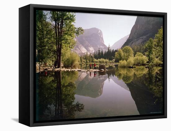 Children on Rocks on Mirror Lake in Yosemite National Park with Mountain Rising in the Background-Ralph Crane-Framed Premier Image Canvas