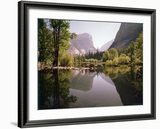 Children on Rocks on Mirror Lake in Yosemite National Park with Mountain Rising in the Background-Ralph Crane-Framed Photographic Print