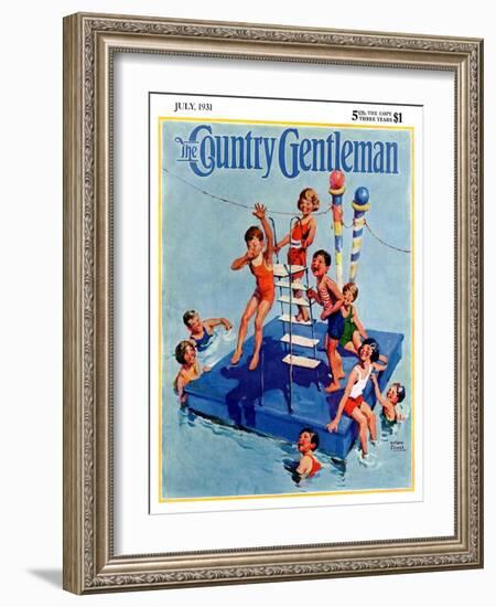 "Children on Swimming Platform," Country Gentleman Cover, July 1, 1931-William Meade Prince-Framed Giclee Print