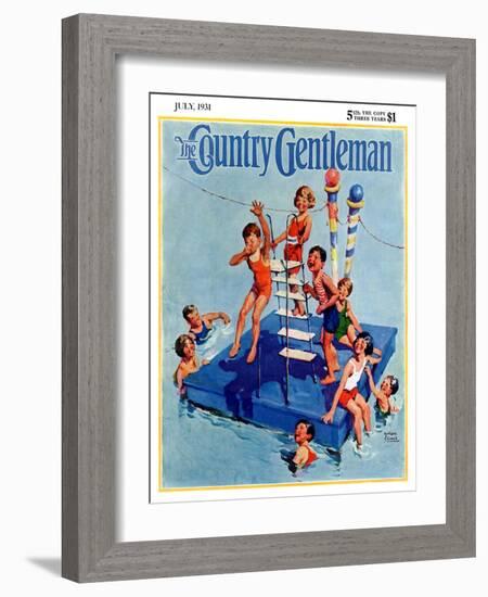 "Children on Swimming Platform," Country Gentleman Cover, July 1, 1931-William Meade Prince-Framed Giclee Print