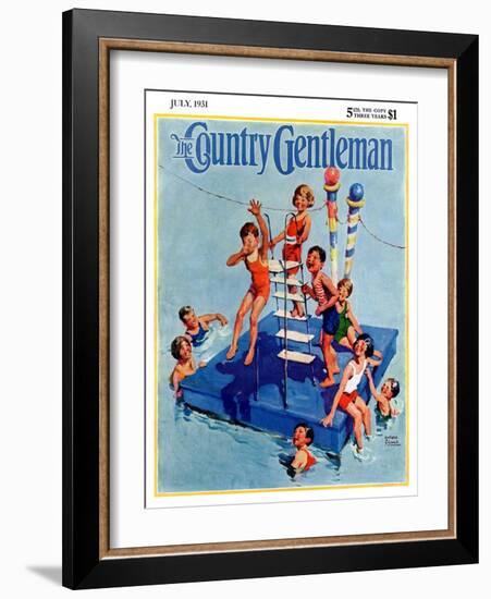 "Children on Swimming Platform," Country Gentleman Cover, July 1, 1931-William Meade Prince-Framed Giclee Print