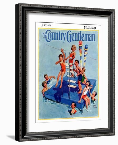 "Children on Swimming Platform," Country Gentleman Cover, July 1, 1931-William Meade Prince-Framed Giclee Print