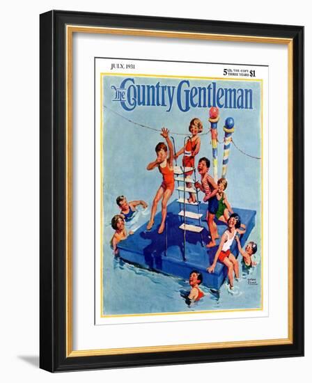 "Children on Swimming Platform," Country Gentleman Cover, July 1, 1931-William Meade Prince-Framed Giclee Print