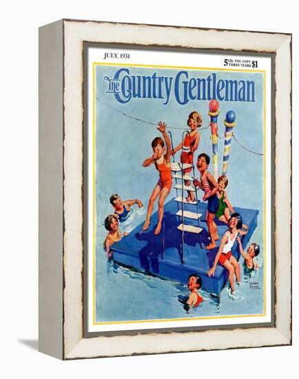 "Children on Swimming Platform," Country Gentleman Cover, July 1, 1931-William Meade Prince-Framed Premier Image Canvas