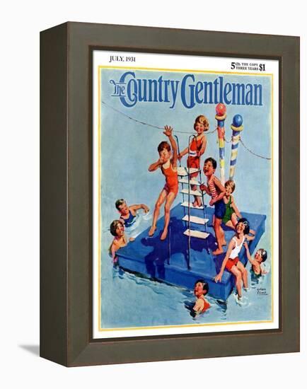 "Children on Swimming Platform," Country Gentleman Cover, July 1, 1931-William Meade Prince-Framed Premier Image Canvas