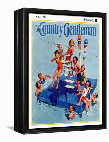 "Children on Swimming Platform," Country Gentleman Cover, July 1, 1931-William Meade Prince-Framed Premier Image Canvas