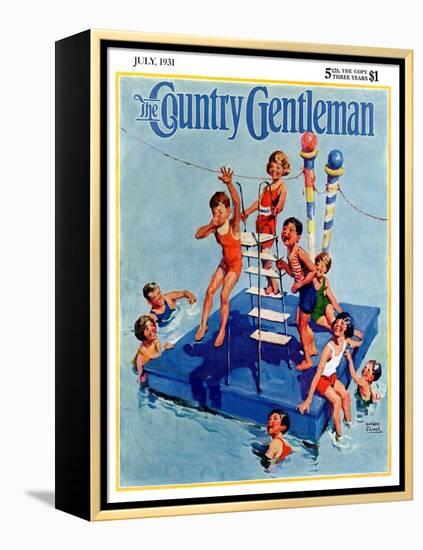 "Children on Swimming Platform," Country Gentleman Cover, July 1, 1931-William Meade Prince-Framed Premier Image Canvas