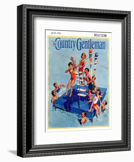 "Children on Swimming Platform," Country Gentleman Cover, July 1, 1931-William Meade Prince-Framed Giclee Print