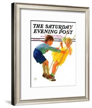 "Children on Swing," Saturday Evening Post Cover, June 22, 1935-Eugene Iverd-Framed Giclee Print