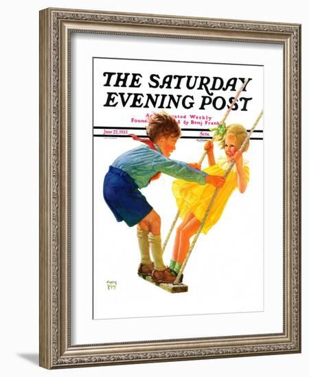 "Children on Swing," Saturday Evening Post Cover, June 22, 1935-Eugene Iverd-Framed Giclee Print