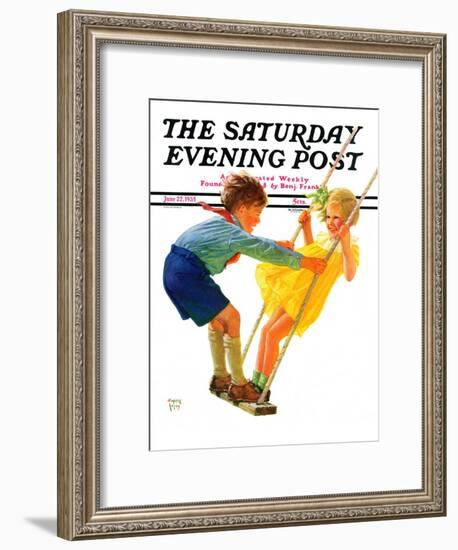 "Children on Swing," Saturday Evening Post Cover, June 22, 1935-Eugene Iverd-Framed Giclee Print