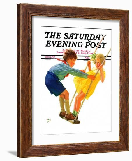 "Children on Swing," Saturday Evening Post Cover, June 22, 1935-Eugene Iverd-Framed Giclee Print