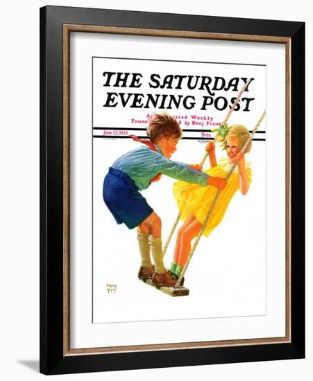 "Children on Swing," Saturday Evening Post Cover, June 22, 1935-Eugene Iverd-Framed Giclee Print