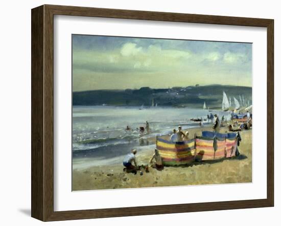 Children on the Beach at Abersoch-Trevor Chamberlain-Framed Giclee Print