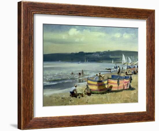 Children on the Beach at Abersoch-Trevor Chamberlain-Framed Giclee Print