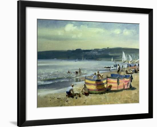 Children on the Beach at Abersoch-Trevor Chamberlain-Framed Giclee Print