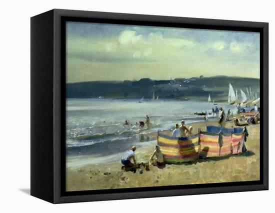 Children on the Beach at Abersoch-Trevor Chamberlain-Framed Premier Image Canvas