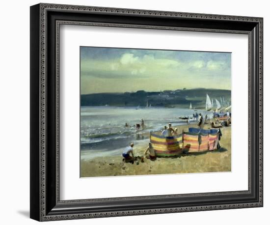 Children on the Beach at Abersoch-Trevor Chamberlain-Framed Giclee Print