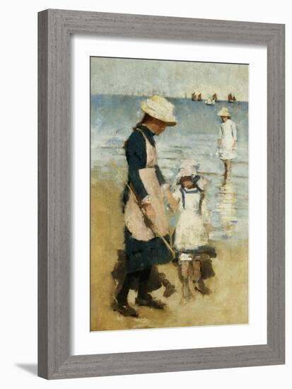 Children on the Beach, C.1891 (Oil on Canvas)-Stanhope Alexander Forbes-Framed Giclee Print