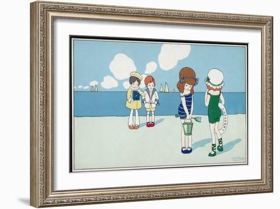 Children on the Beach, Wanting to Make Friends But Feeling a Bit Shy-A. Bertiglia-Framed Art Print