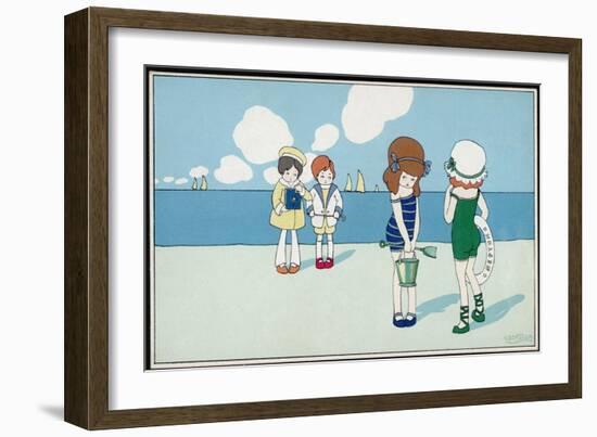 Children on the Beach, Wanting to Make Friends But Feeling a Bit Shy-A. Bertiglia-Framed Art Print