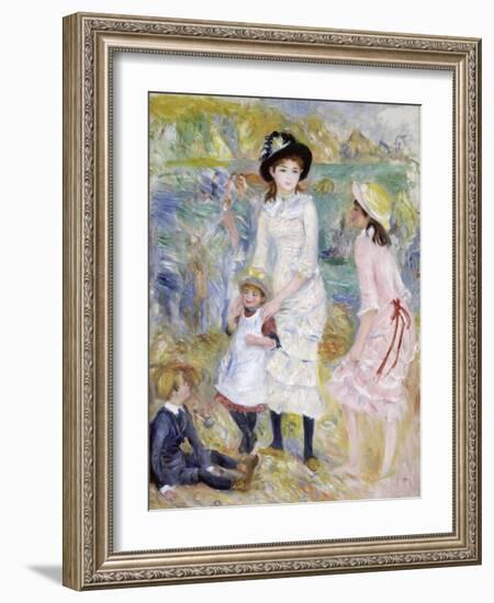 Children on the Seashore, Guernsey-Pierre-Auguste Renoir-Framed Giclee Print