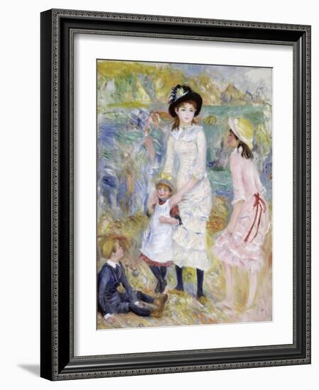 Children on the Seashore, Guernsey-Pierre-Auguste Renoir-Framed Giclee Print