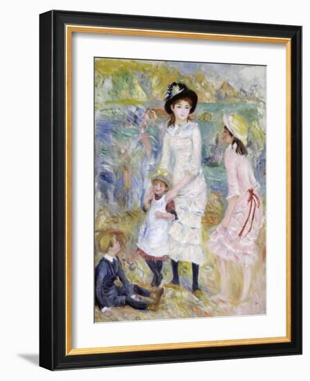 Children on the Seashore, Guernsey-Pierre-Auguste Renoir-Framed Giclee Print