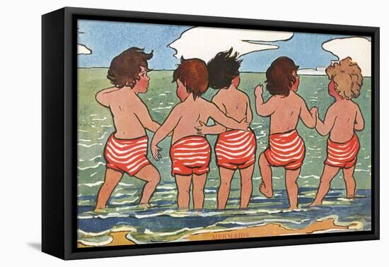 Children Paddling and Looking Out to Sea-Hilda Dix Sandford-Framed Stretched Canvas