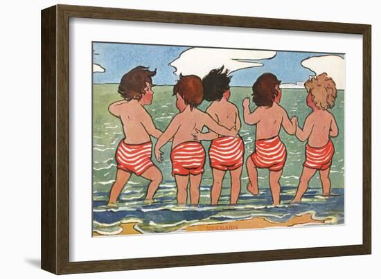 Children Paddling and Looking Out to Sea-Hilda Dix Sandford-Framed Art Print