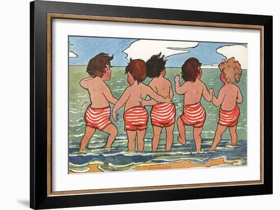 Children Paddling and Looking Out to Sea-Hilda Dix Sandford-Framed Art Print