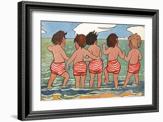 Children Paddling and Looking Out to Sea-Hilda Dix Sandford-Framed Art Print