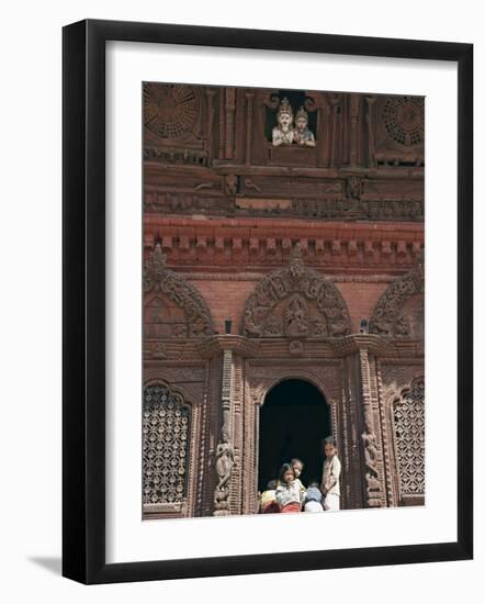 Children Play Beneath the Figures of Shiva and Parvati at a Temple in Durbar Square, Nepal-Don Smith-Framed Photographic Print