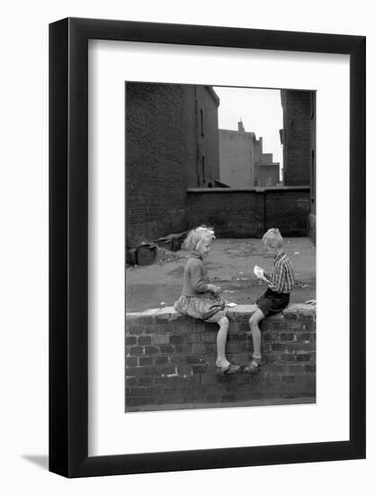 Children play cards in a shabby backyard in Bytom,1956.-Erich Lessing-Framed Photographic Print